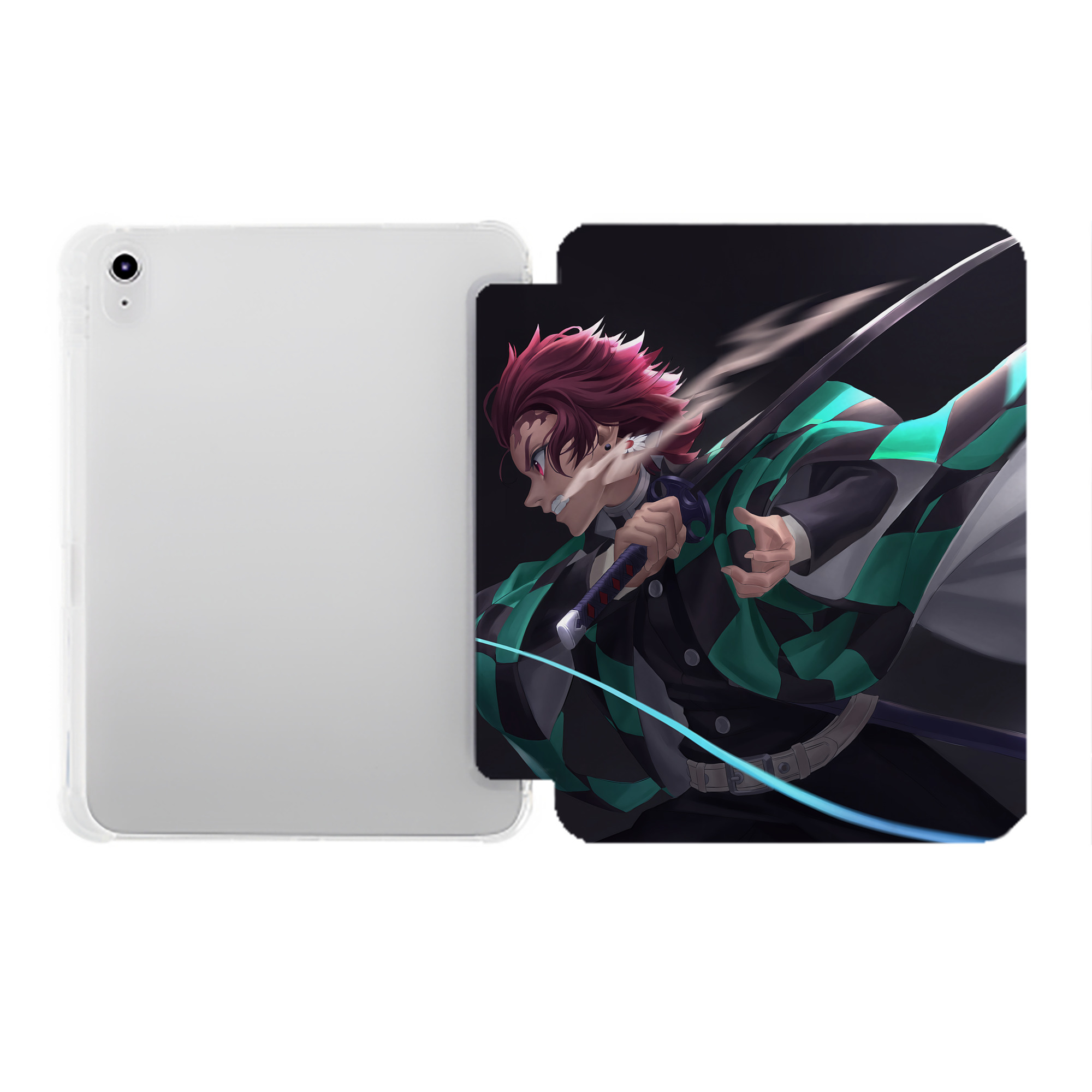 （画像用） 鬼滅の刃（きめつのやいば）竈門 炭治郎／かまど たんじろう Kamado Tanjirou IPad ケース ペン収納付き 三つ折りスタンド PUレザー×シリコン 対応機種9.5/10.5/10.9インチ